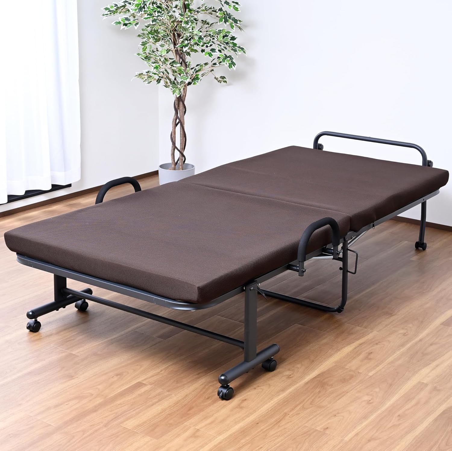 山善｜折りたたみベッド 手すり付 14段階リクライニング（ネイビー） 画像10