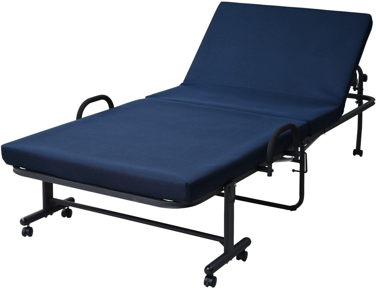 山善｜折りたたみベッド 手すり付 14段階リクライニング（ネイビー） 画像11