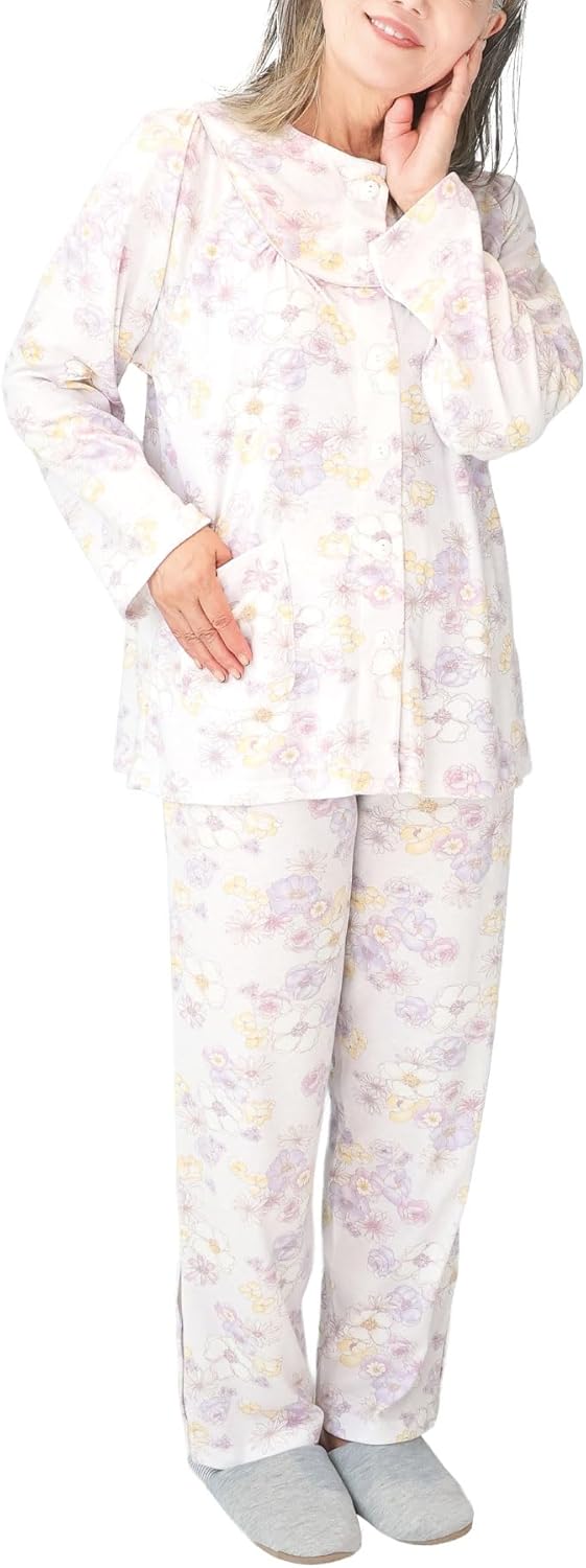 ON NISHIKI｜介護パジャマ レディース 前開き 綿混 画像9