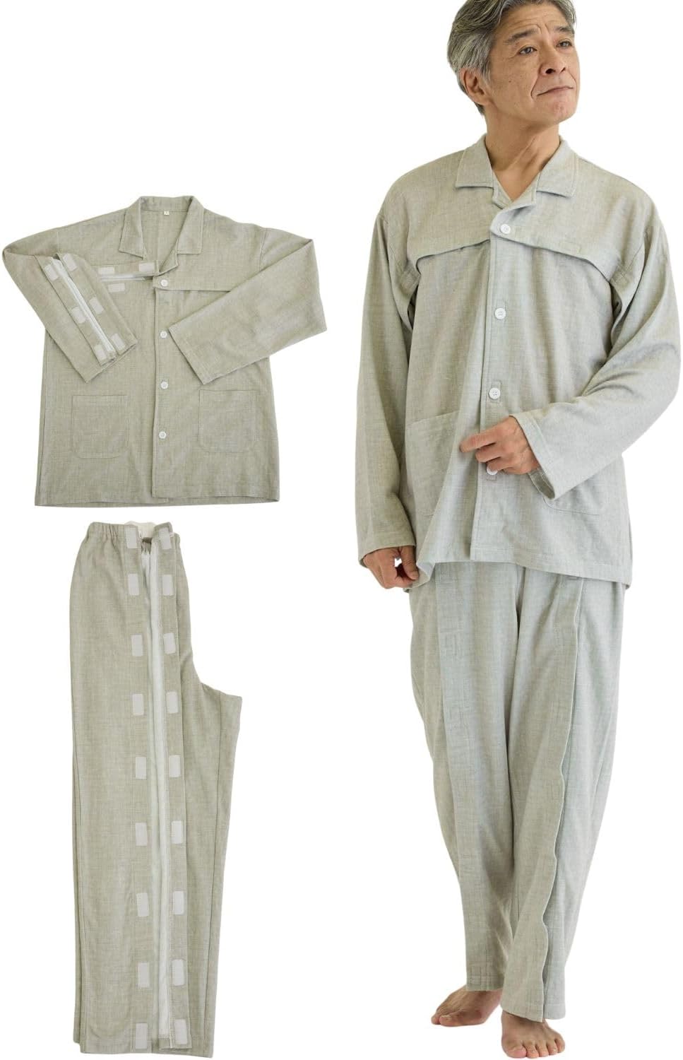 ベンケ｜介護パジャマ メンズ 前開き マジックテープ 画像8