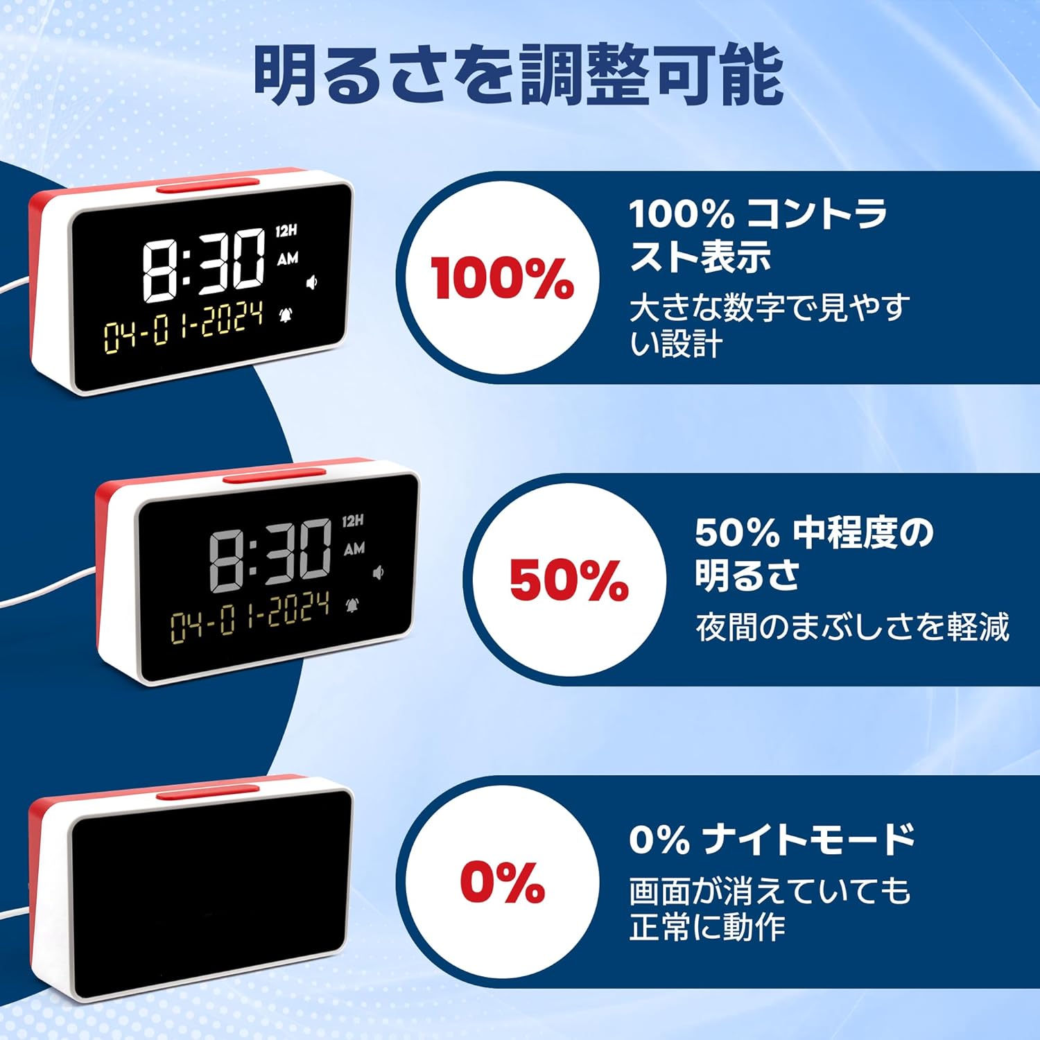 しゃべる目覚まし時計 音量85dB 12/24時間表示 画像5
