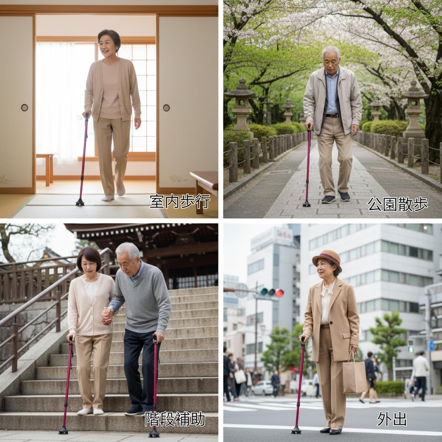 BeGrit｜4点杖 自立式 10段階調節 140〜185cm 画像7