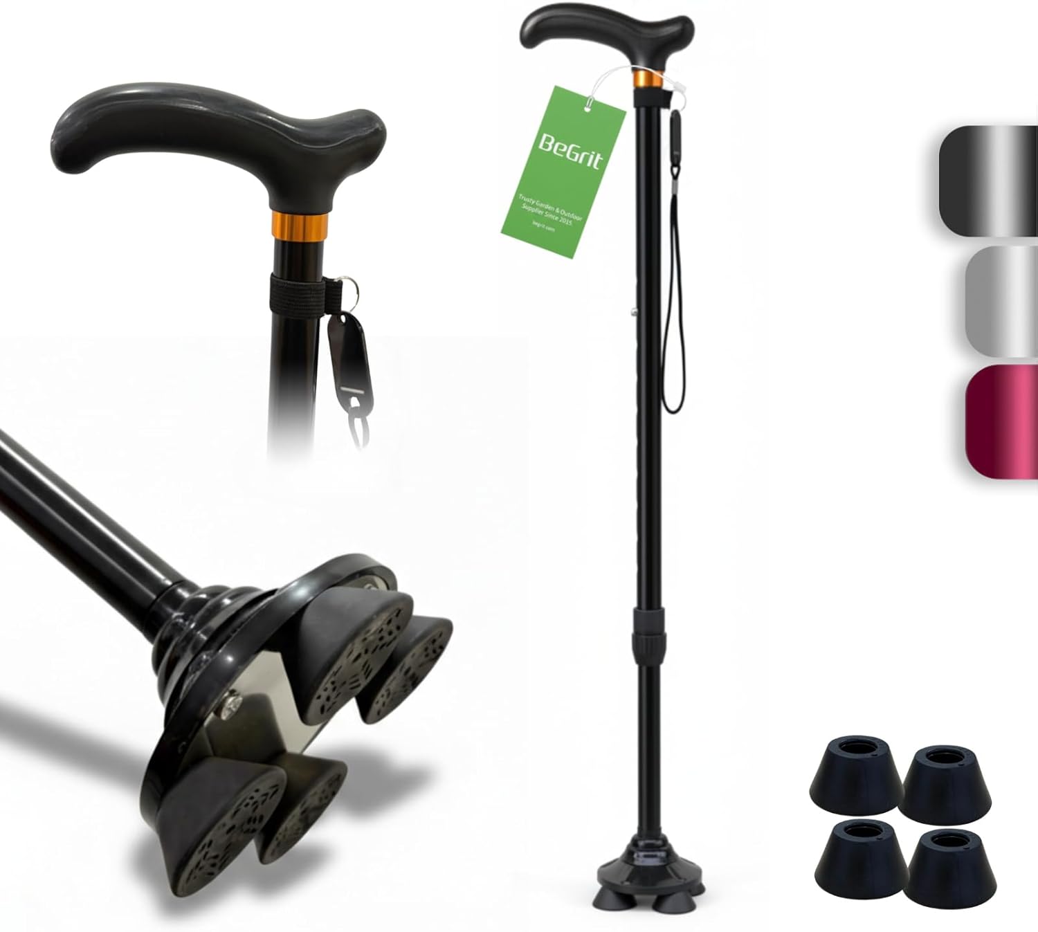 BeGrit｜4点杖 自立式 10段階調節 140〜185cm 画像11