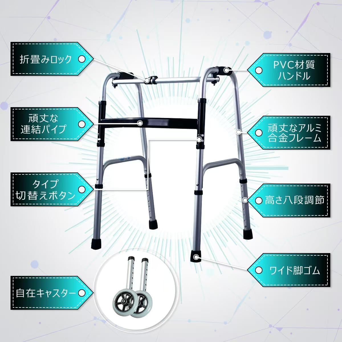 RAKU｜折りたたみ歩行器 固定2way 8段調節（座面なし） 画像2