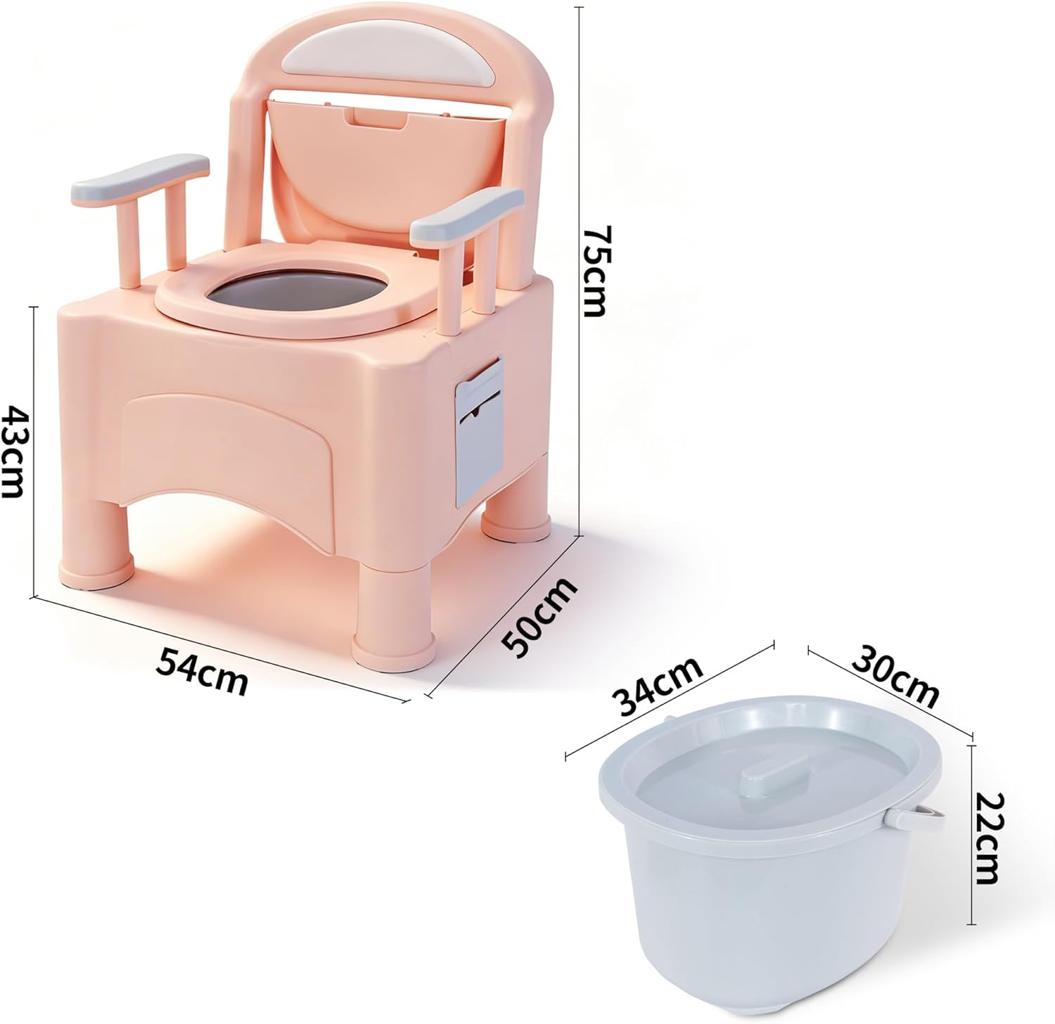 BQKOZFIN｜ポータブルトイレ 手すり・蓋付 薄ピンク 画像2